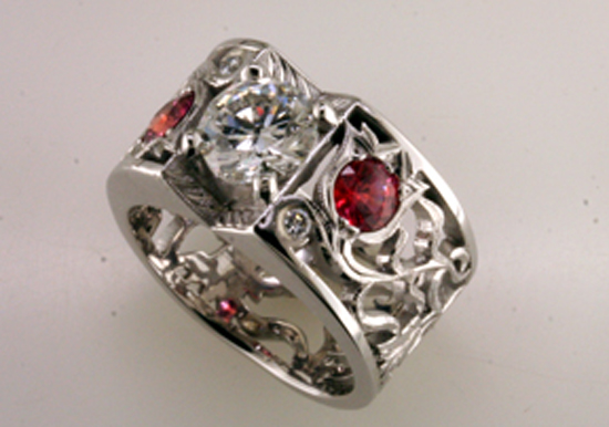 Custom Diamond Ring with Padaparadscha 