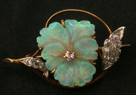 Repaired Opal in Art Nouveau Pin