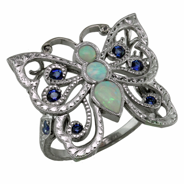 Opal and Sapphire butterfly ring