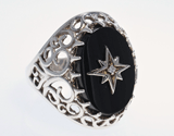 SS Black Onyx Filigree Ring