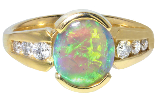 Crystal Opal & Diamond Ring