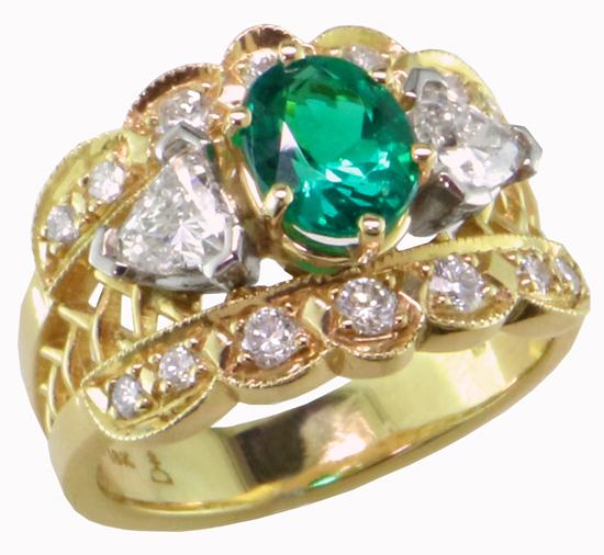 18ky Emerald + Diamond Ring