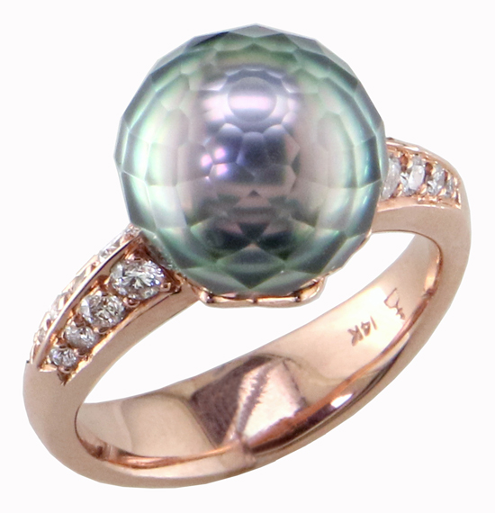 Faceted Pearl + Diamond Ring
