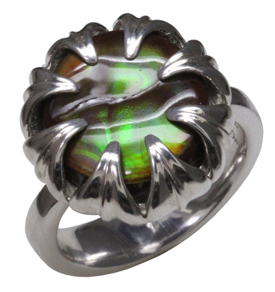 SS Green Fire Agate Ring