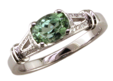 18kw Mint Tourmaline & Diamond Ring