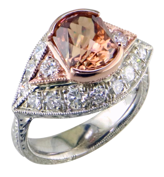 Peach Zircon & Diamond Ring