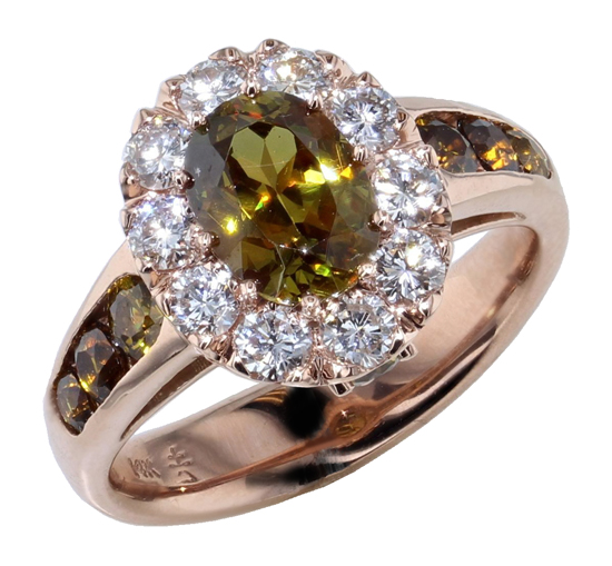 Sphene, Garnet & Diamond Ring