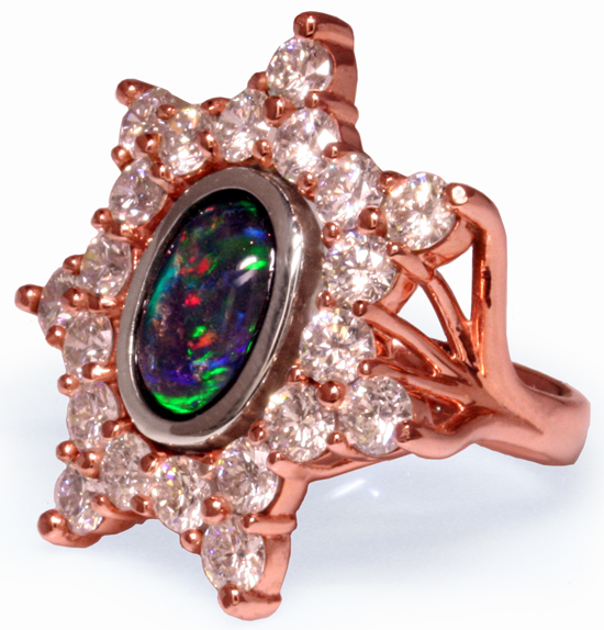 Water Opal Diamond Star Ring