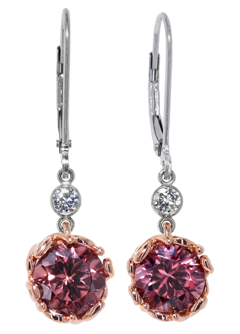 Pink Zircon + Diamond Earrings