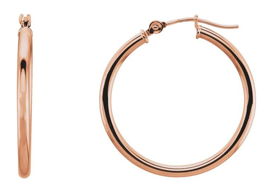 14k rose 25mm Hoop Earrings, Pair