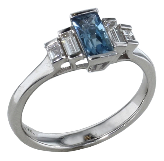 14kw Aqua + Diamond Ring