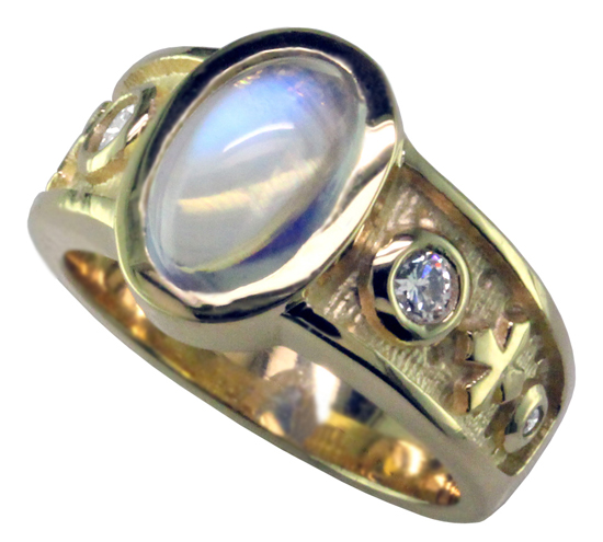 Blue Moonstone & Diamond Ring