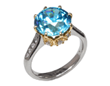 Blue Zircon and Diamond Crown Ring