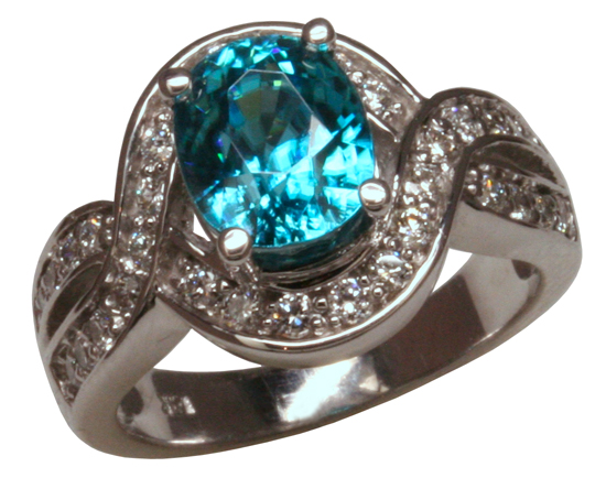 14kw Blue Zircon & Diamond Ring