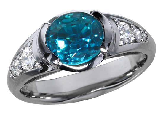 Blue Zircon + Diamond Ring