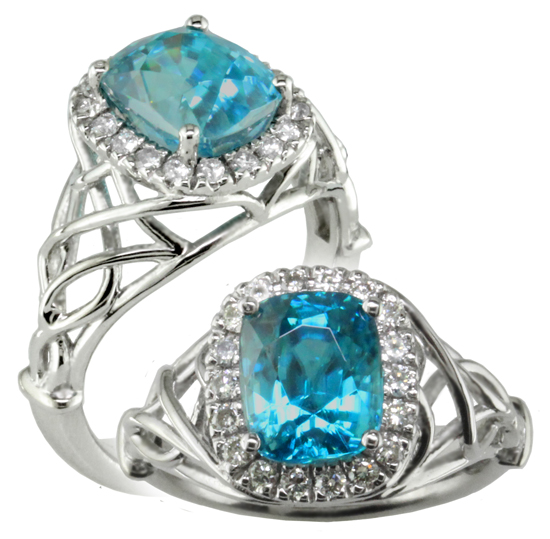 Blue Zircon & Diamond Ring