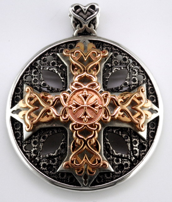 SS/18k rose Cross Shield Pendant