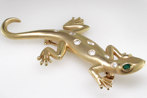 14ky Diamond & Emerald Lizard Pin