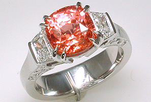 Padparadscha & Diamond Ring