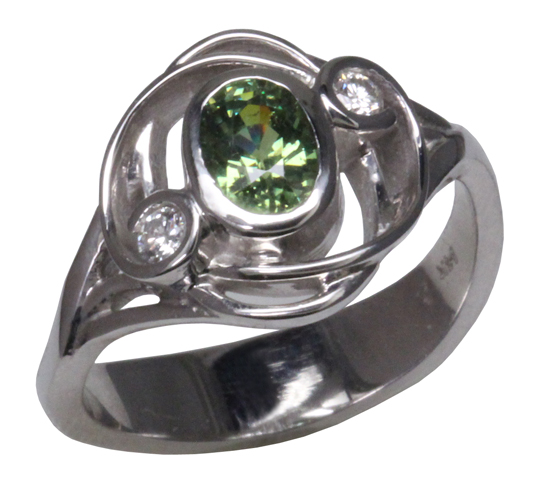 14kw Demantoid Garnet & Diamond Ring