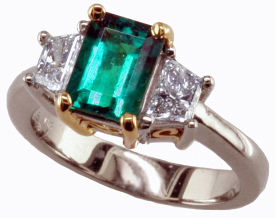 18kw Emerald and Diamond Ring