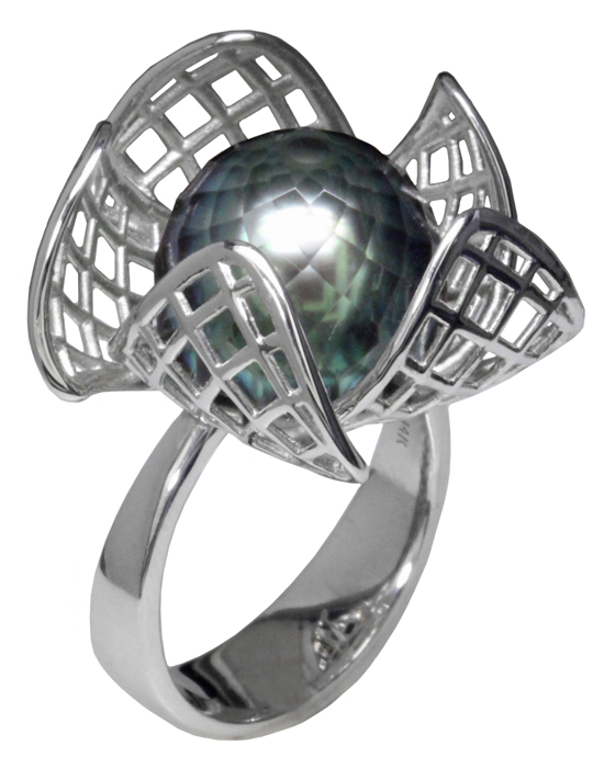 Faceted Tahitian Pearl Flower Ring