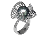 Faceted Tahitian Pearl Flower Ring