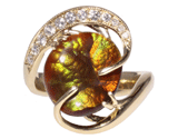 14ky Fire Agate + Diamond Ring