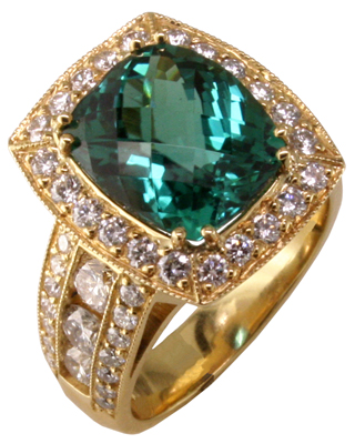18ky Indicolite Tourmaline & Diamond Ring