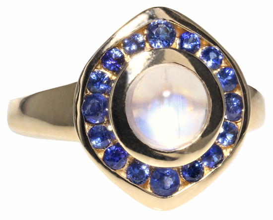 14k Moonstone + Sapphire Ring