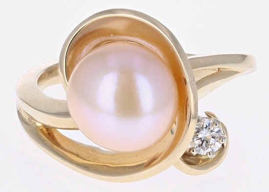 14ky Pearl + Diamond Ring