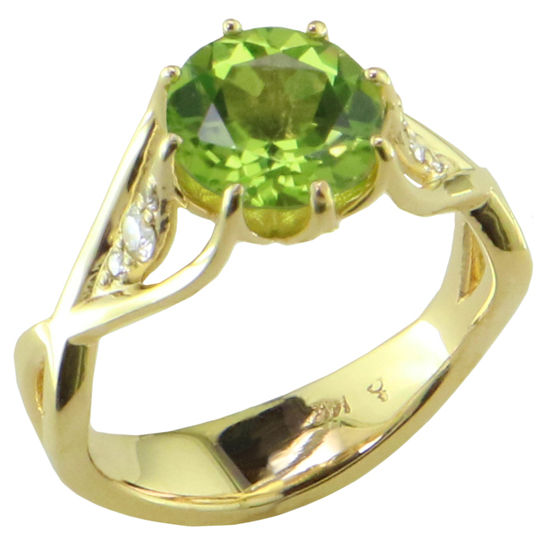 14k Peridot & Diamond Ring