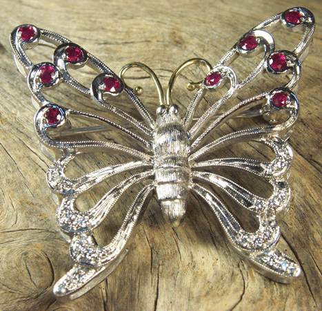 18k Ruby & Diamond Butterfly Pin