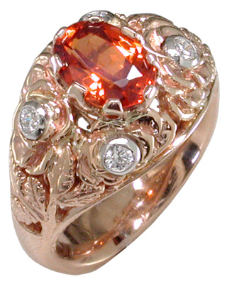 14k Spessartine Garnet & Diamond Ring