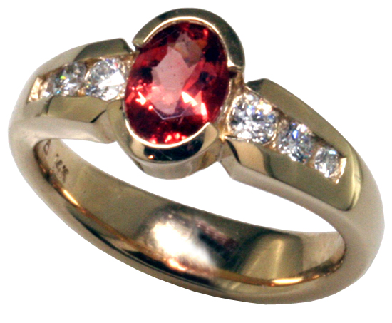 14k Sunstone & Diamond Ring