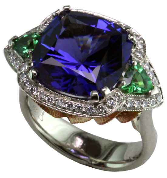 18kw Tanzanite + Tsavorite Ring