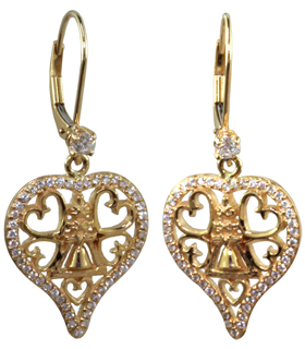 Diamond Heart Raincross Leverback Earrings